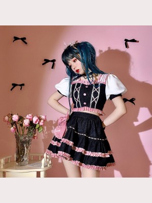 Tipsy Pastel Goth Style Top + Skirt Set by Withpuji (WJ85)